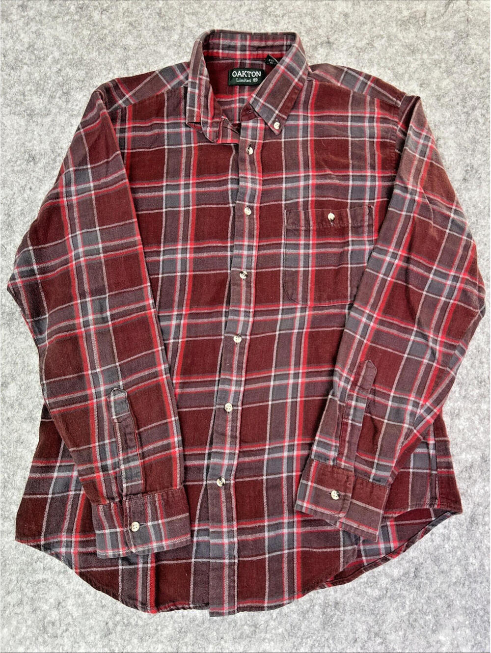 Oakton Limited Vintage Men’s Red/Maroon/Gray Plaid Flannel Button Cotton Shirt-M
